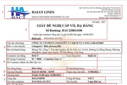 BOOKING NOTE CỦA HÃNG TÀU HẢI AN